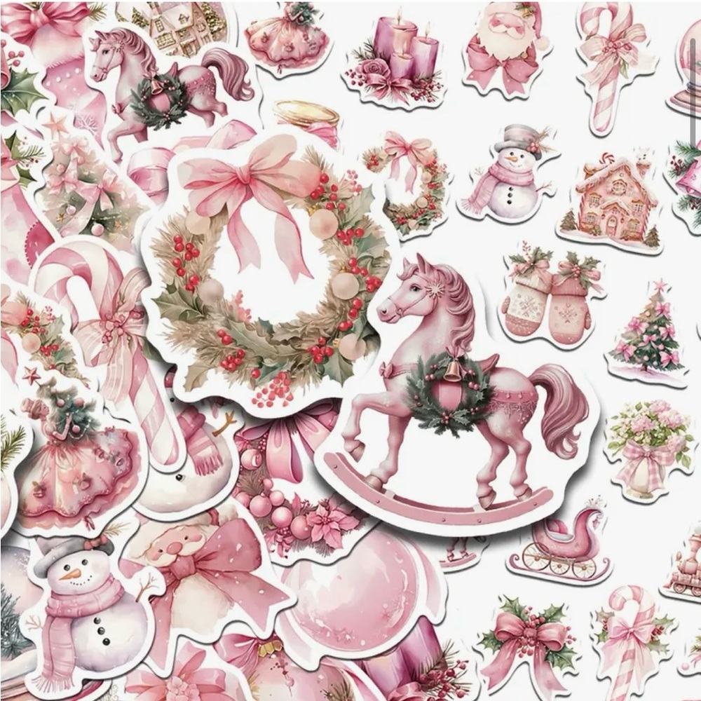 Pastel Pink Christmas Sticker Set of 50 Festive Holiday Crafts Pinkmas